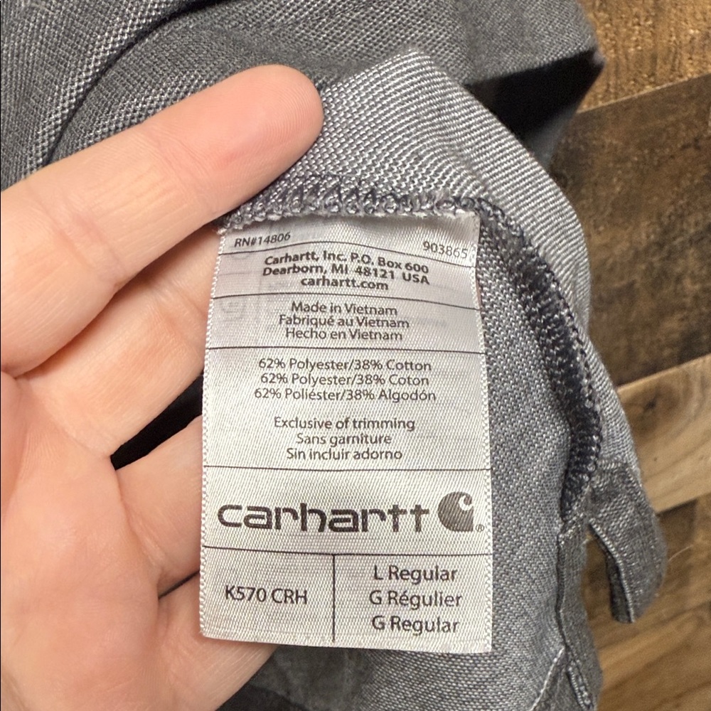 Carhartt Gray Charcoal Short Sleeve Polo Shirt Men's Size Large - Picture 4 of 7